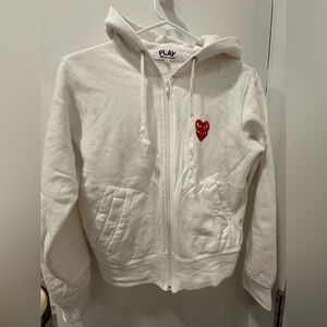 Comme des Garcons White Hoodie Jacket with Red Heart